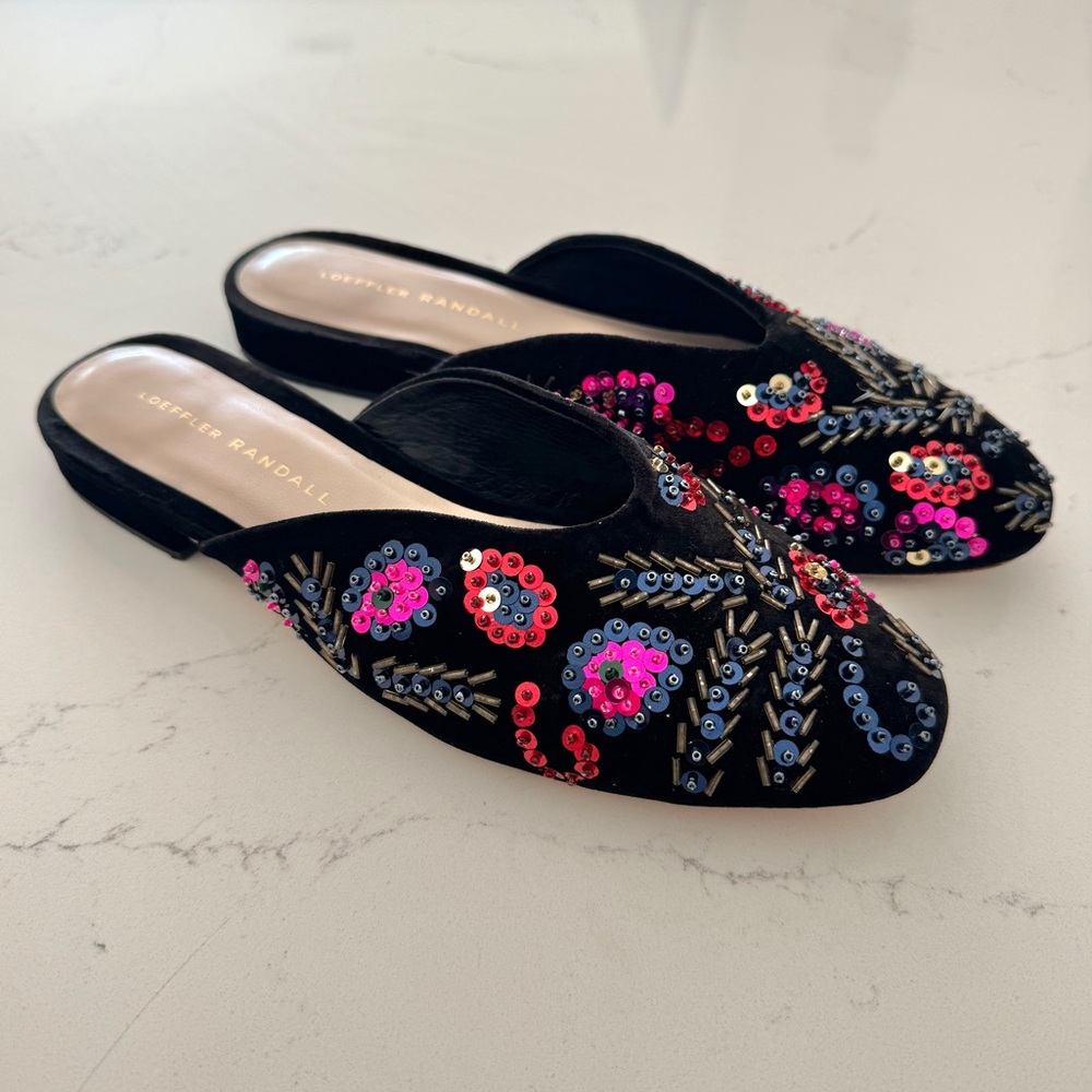 Loeffler Randall Black Embellished Mules